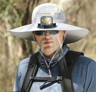 Napenergia -töltő ventilátor hűtő halász kalapja